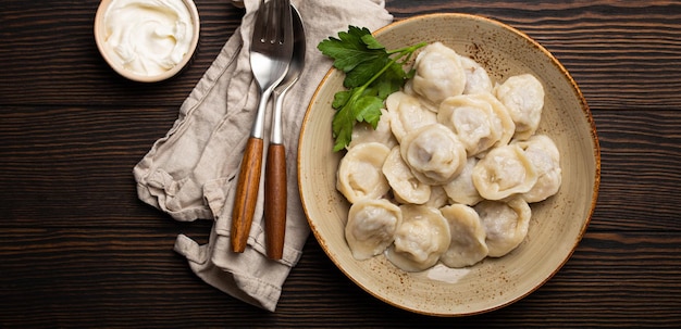 Pelmeni traditional dish of russian cuisine boiled dumplings