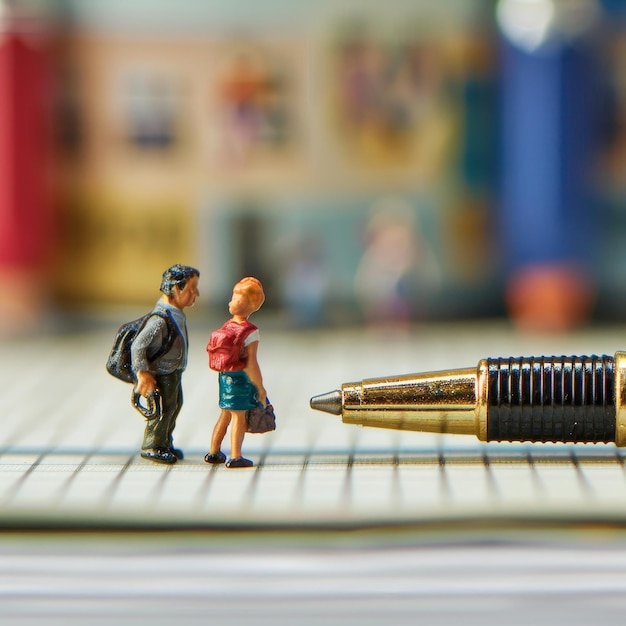 a pen and a couple are on a table with a pen in the middle