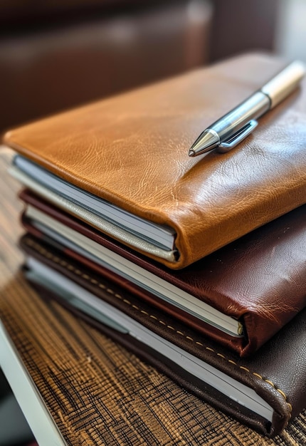 Pen and notebook on table ready for writing