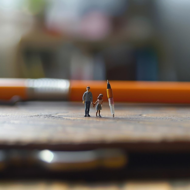 Photo a pen and a pencil are on a table with one of them being shown