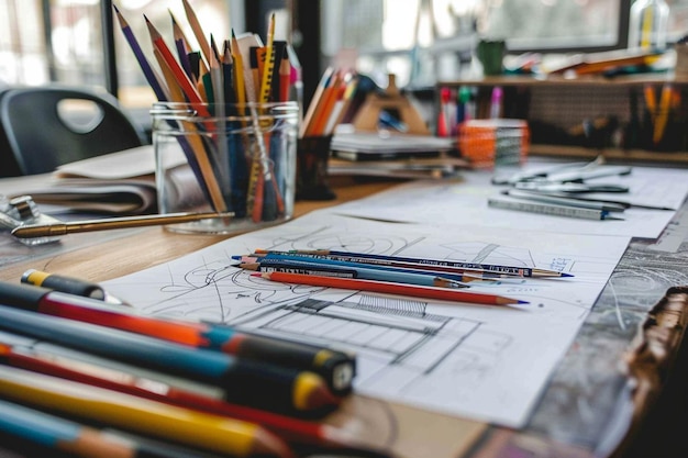 Photo a pen and pencils are on a table with a pen on it