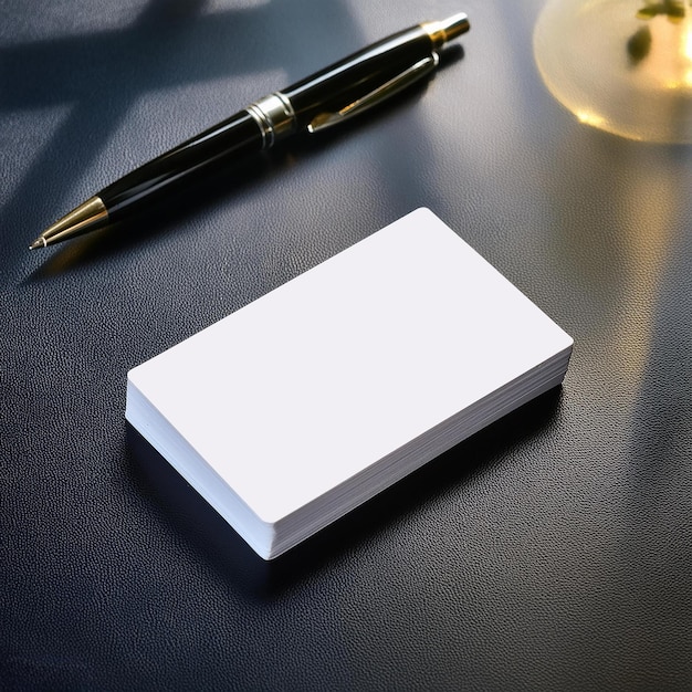 a pen and a white box are on a table