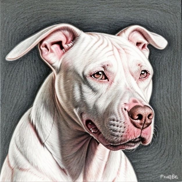 a pencil art of a dog with a pink nose