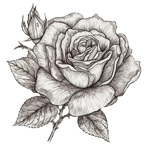 A pencil drawing of a flower with the leaves and the word roses on it.