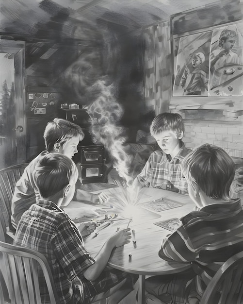 A Pencil Drawing Of Friends Playing Game Background