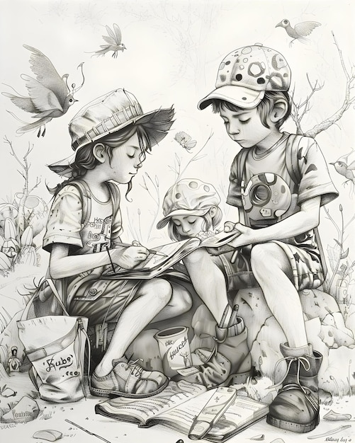 A Pencil Drawing Of Friends Sharing Background