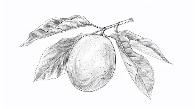 Photo a pencil drawing mango on isolated white background for children color book