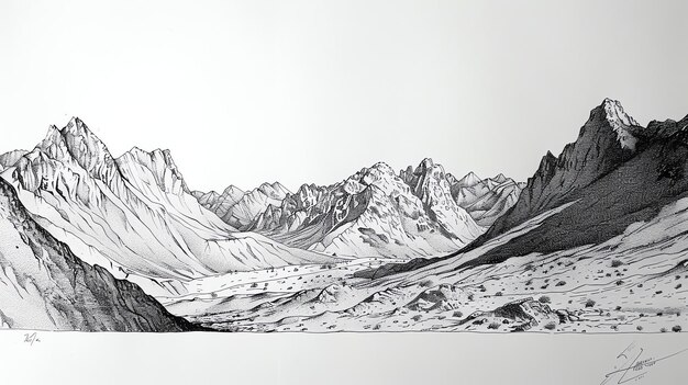 Photo a pencil drawing of a mountain range