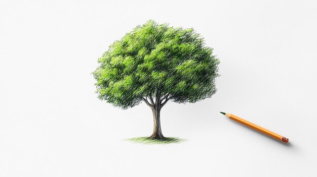 Photo a pencil drawing of a tree with a pencil in it