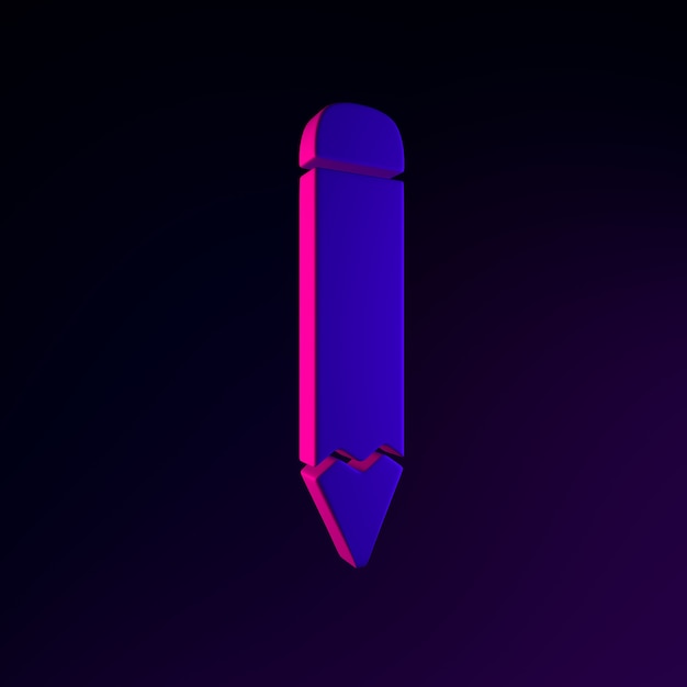 Pencil flat outline neon icon. 3d rendering ui ux interface element. Dark glowing symbol.