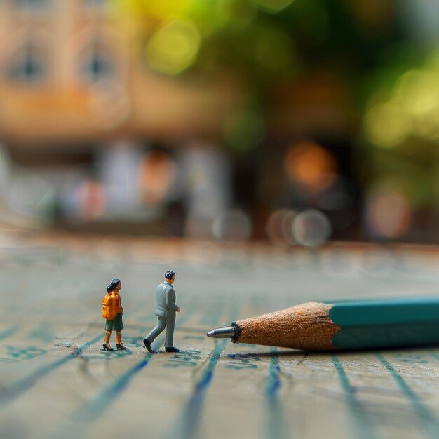 a pencil and a man with a pencil on a map