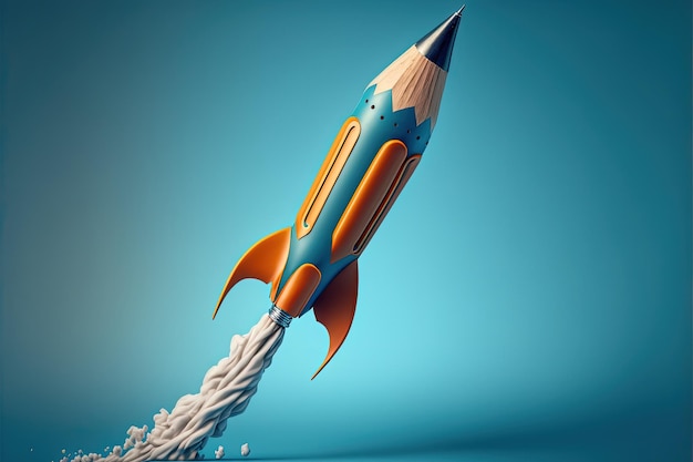 Pencil shaped rocket taking off startup idea concept Generative AI