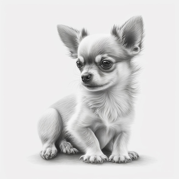 Pencil sketch chihuahua puppy animal drawing image AI Generated