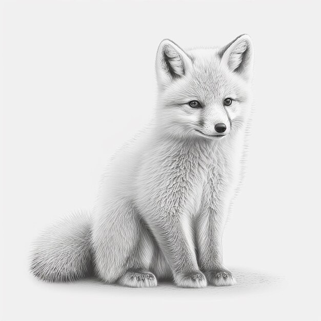 Photo pencil sketch cute arctic fox animal drawing ai generated