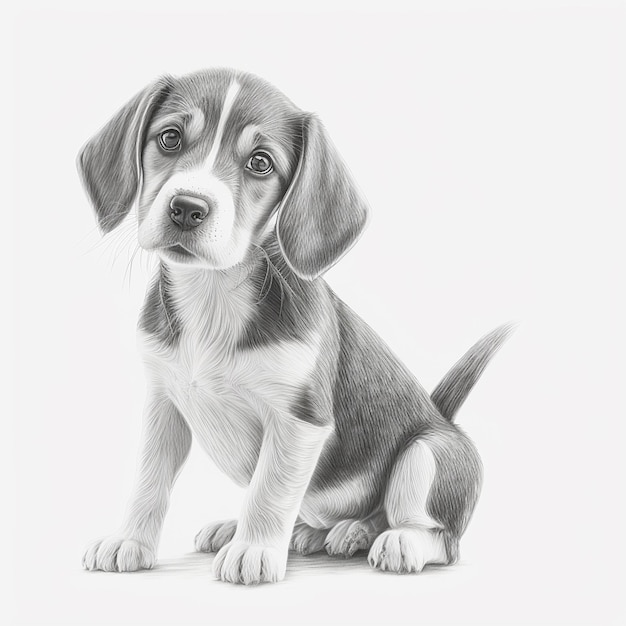 Pencil sketch cute beagle dog animal draw picture AI Generated