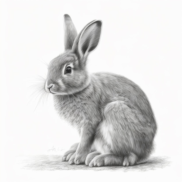 Pencil sketch cute hare animal draw AI Generated