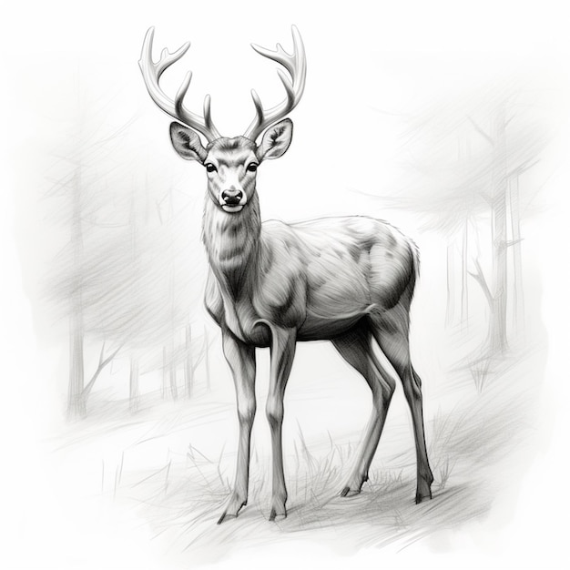 Pencil sketch deer standing natural image Generative AI