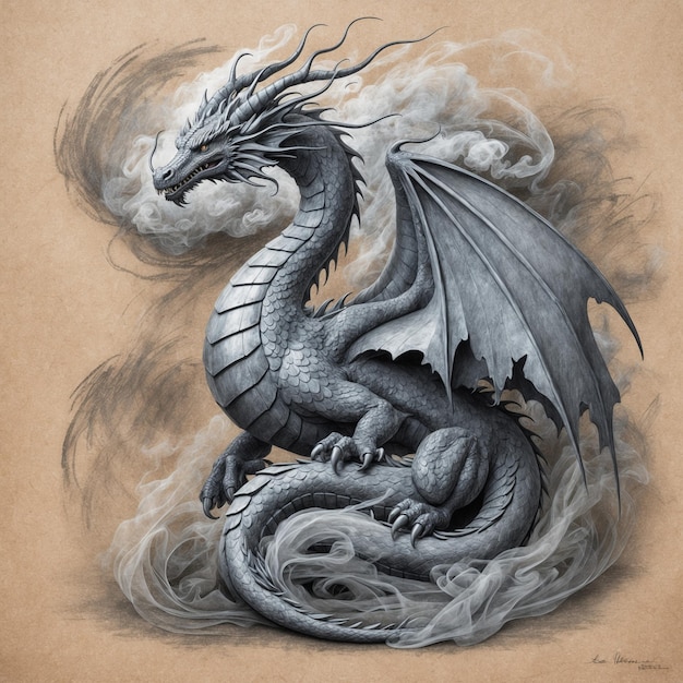 A pencil sketch of dragon