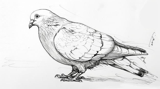 Photo pencil sketch of graceful pigeon on white background