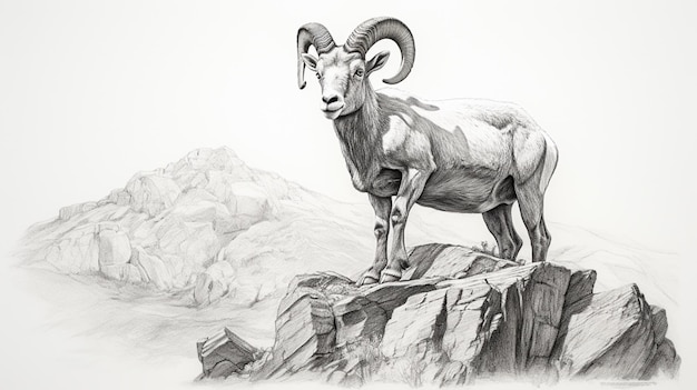 Photo pencil sketch ibex animal beautiful image generative ai