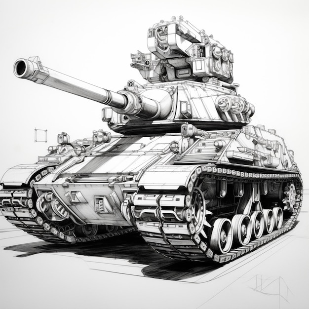 Pencil sketch military machine tank car some pict Generative AI