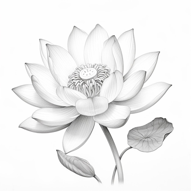 Pencil sketch nice lotus flower drawing images Generative AI