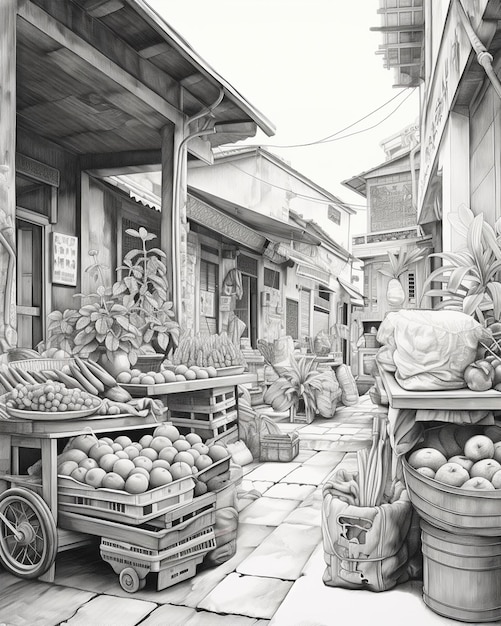 Pencil Street Art in the Style of a Grocer