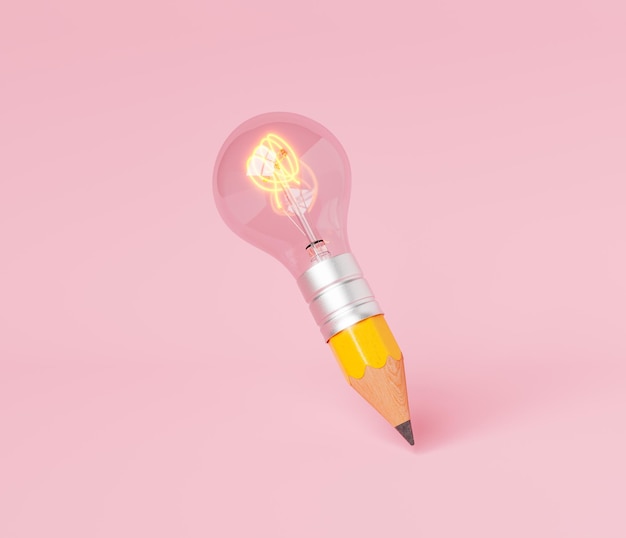 Pencil with glowing light bulb