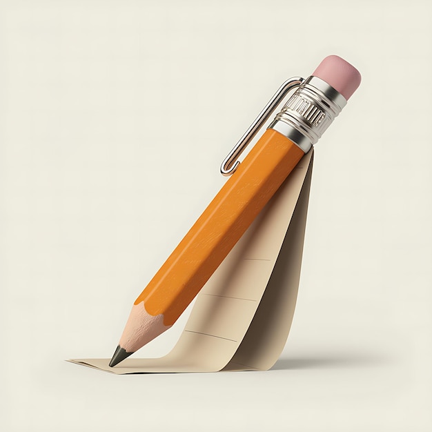 a pencil with a pink eraser is in a brown paper