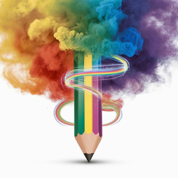 a pencil with a rainbow in the background and the word ring on it