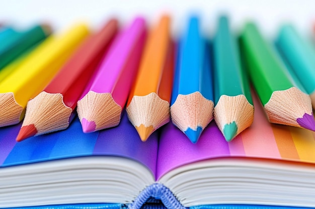 Photo pencils and book on a study table photo