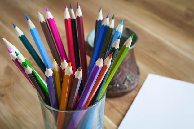 Pencils of different colors of the rainbow.