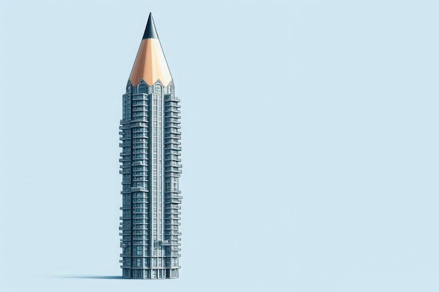 Pencilshaped skyscraper Space for text