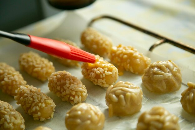 Penellets. Small sweets of various shapes, made from almond and potato dough.