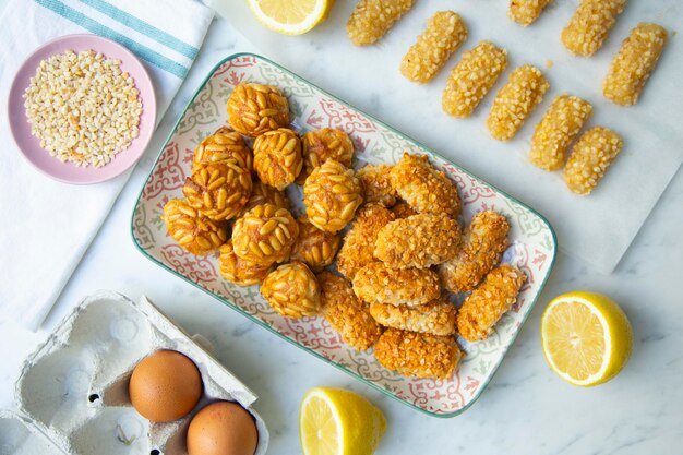 Penellets. Small sweets of various shapes, made from almond and potato dough.