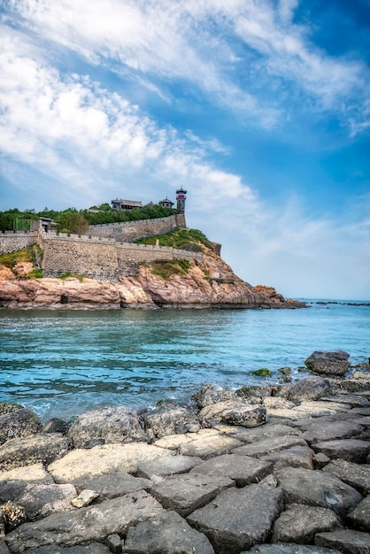 Penglai Pavilion, a famous sea mountain in Yantai, China