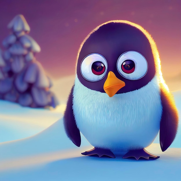 Penguin christmas character cute penguin in christmas scenery animated illustration