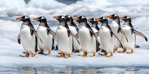 Penguin Colony Waddling on Ice