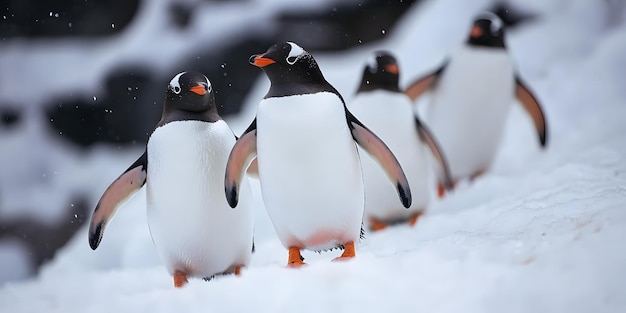 Penguin Colony Waddling on Ice