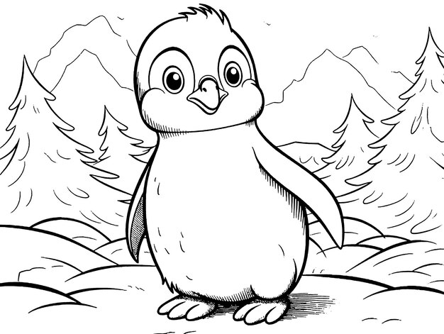 Photo penguin coloring book page