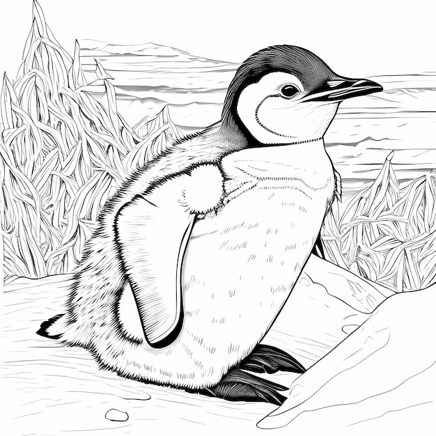 Photo penguin coloring book white and black