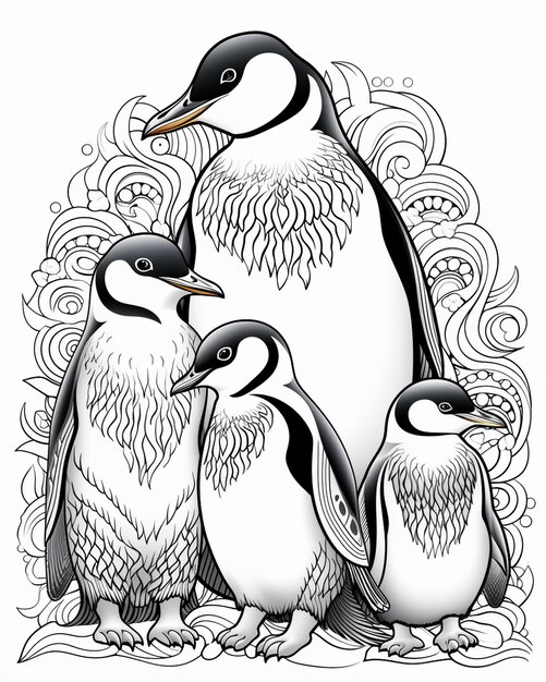 Photo penguin coloring pages for a family