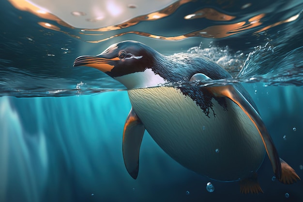 Penguin diving under water underwater photography ai generated