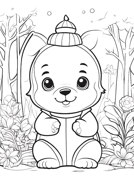 Penguin line coloring page outline cartoon children drawing white background ai generated