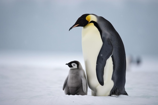 A penguin and a penguin are standing together.