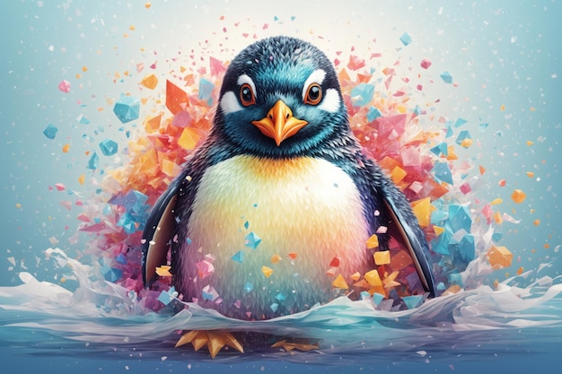 penguin on polygonal colorful background ai generative