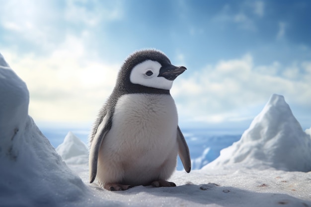 Penguin Standing on Snow Covered Ground