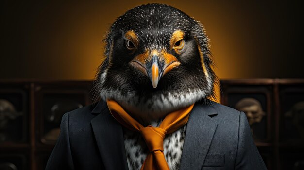 Photo penguin in a suit lawyer with penguin face artificial intelligence