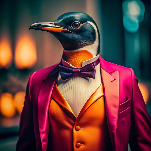 Photo a penguin in a tuxedolike outfit