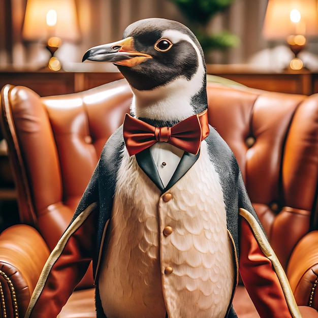 A penguin in a tuxedolike outfit